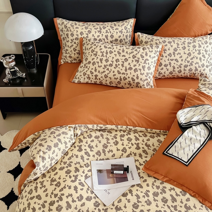 91家纺网 家纺一手货源 找家纺 梵克保罗 2024春夏新品水洗棉麻双层纱四件套 豹纹