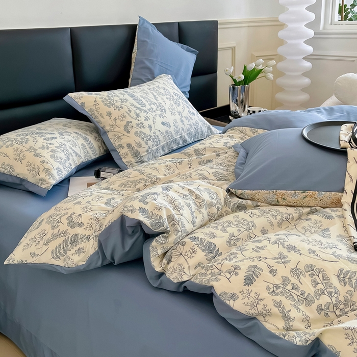 91家纺网 家纺一手货源 找家纺 梵克保罗 2024春夏新品水洗棉麻双层纱四件套 朵拉花园