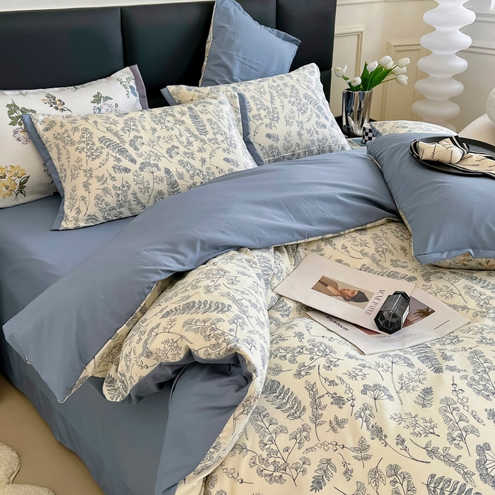 91家纺网 家纺一手货源 找家纺 梵克保罗 2024春夏新品水洗棉麻双层纱四件套 朵拉花园