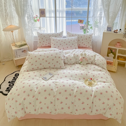 91家纺网 家纺一手货源 找家纺 （总）暮思2023新款ins小清新A类全棉有氧双层纱四件套