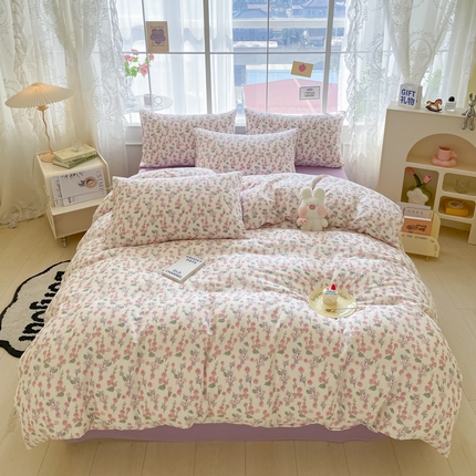 91家纺网 家纺一手货源 找家纺 （总）暮思2023新款ins小清新A类全棉有氧双层纱四件套