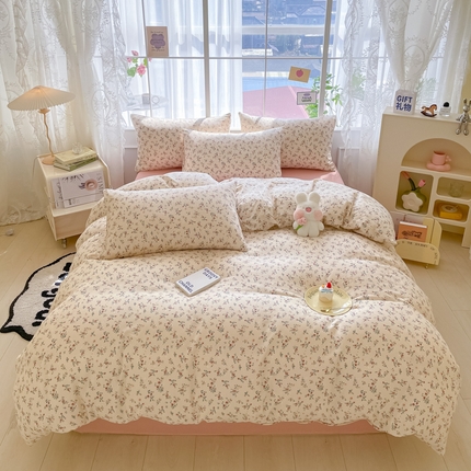 91家纺网 家纺一手货源 找家纺 （总）暮思2023新款ins小清新A类全棉有氧双层纱四件套