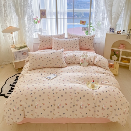 91家纺网 家纺一手货源 找家纺 （总）暮思2023新款ins小清新A类全棉有氧双层纱四件套