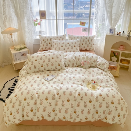 91家纺网 家纺一手货源 找家纺 （总）暮思2023新款ins小清新A类全棉有氧双层纱四件套