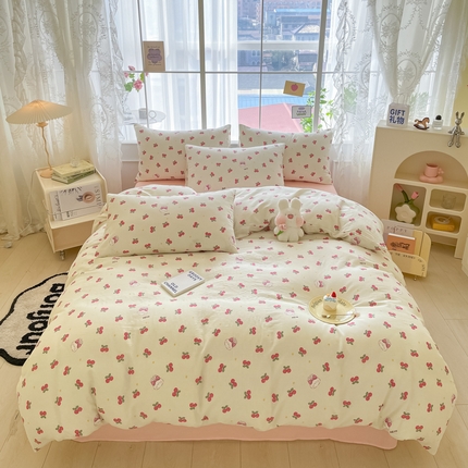 91家纺网 家纺一手货源 找家纺 （总）暮思2023新款ins小清新A类全棉有氧双层纱四件套