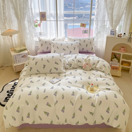 91家纺网 家纺一手货源 找家纺 （总）暮思2023新款ins小清新A类全棉有氧双层纱四件套