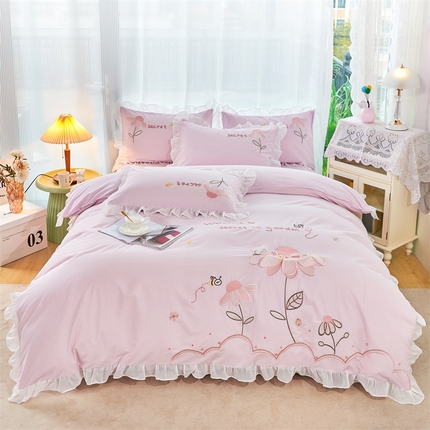 91家纺网 家纺一手货源 找家纺 （总）高大尚2023新款全棉水洗棉韩版四件套-仙语花境