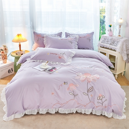 91家纺网 家纺一手货源 找家纺 （总）高大尚2023新款全棉水洗棉韩版四件套-仙语花境