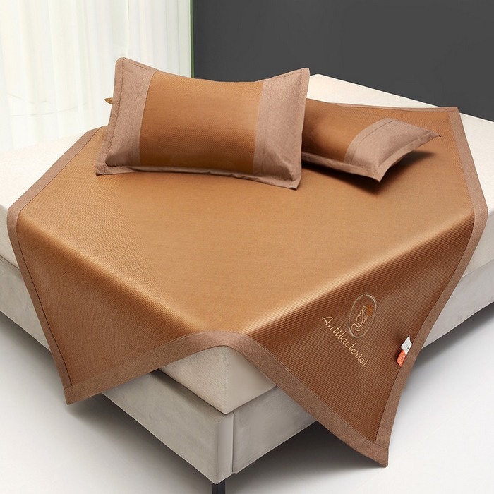 91家纺网 家纺一手货源 找家纺 伊被源2023新款女王款刺绣冰藤席1200D可机洗可折叠冰丝席-戴菲 戴菲 古铜咖