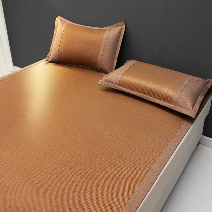 91家纺网 家纺一手货源 找家纺 伊被源2023新款女王款刺绣冰藤席1200D可机洗可折叠冰丝席-戴菲 戴菲 古铜咖