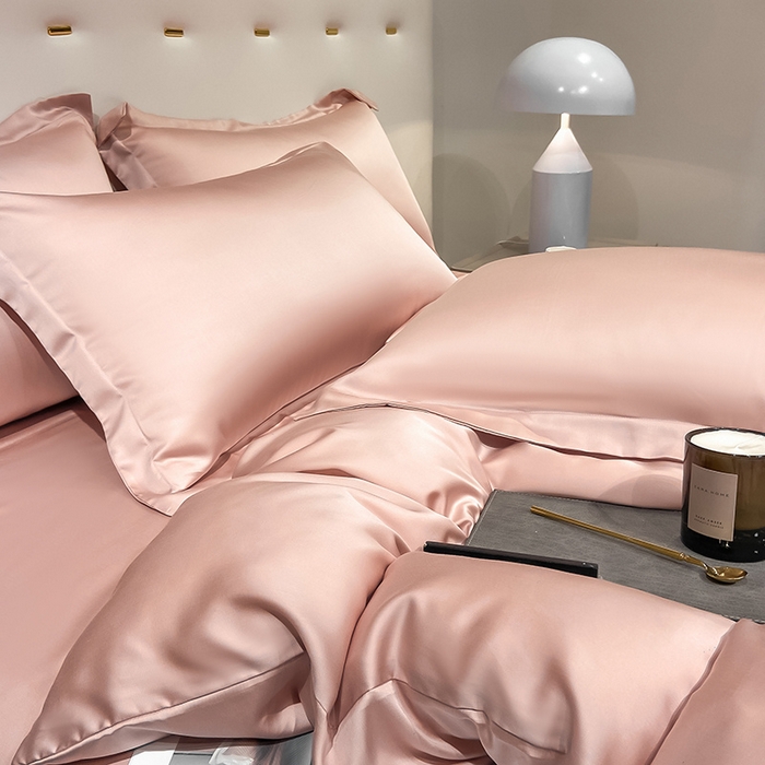 91家纺网 家纺一手货源 找家纺 涵宸 兰精天丝TM纯色四件套 香奈粉