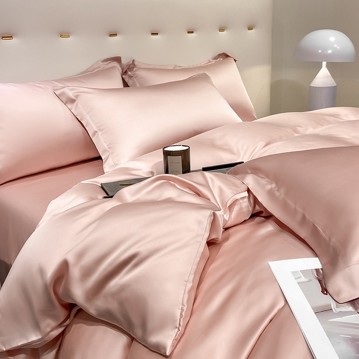 91家纺网 家纺一手货源 找家纺 涵宸 兰精天丝TM纯色四件套 香奈粉