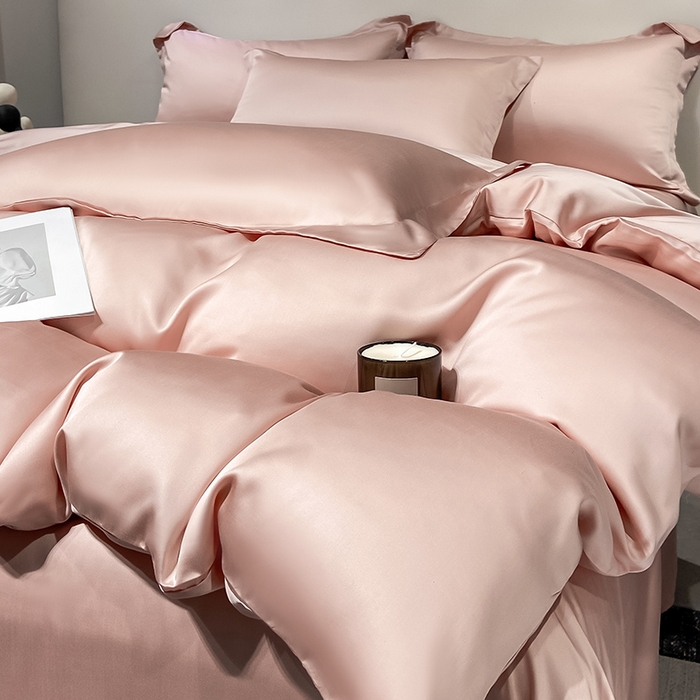 91家纺网 家纺一手货源 找家纺 涵宸 兰精天丝TM纯色四件套 香奈粉