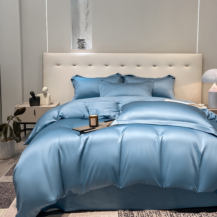 91家纺网 家纺一手货源 找家纺 涵宸 兰精天丝TM纯色四件套 深海蓝