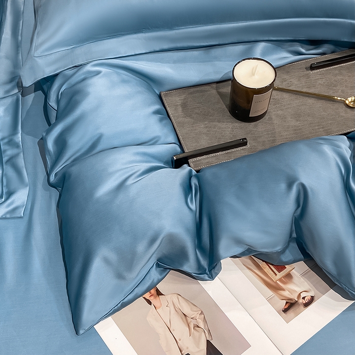 91家纺网 家纺一手货源 找家纺 涵宸 兰精天丝TM纯色四件套 深海蓝