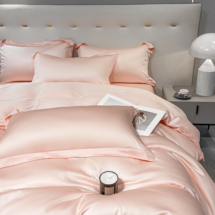 91家纺网 家纺一手货源 找家纺 涵宸 兰精天丝TM纯色四件套 蜜桃粉