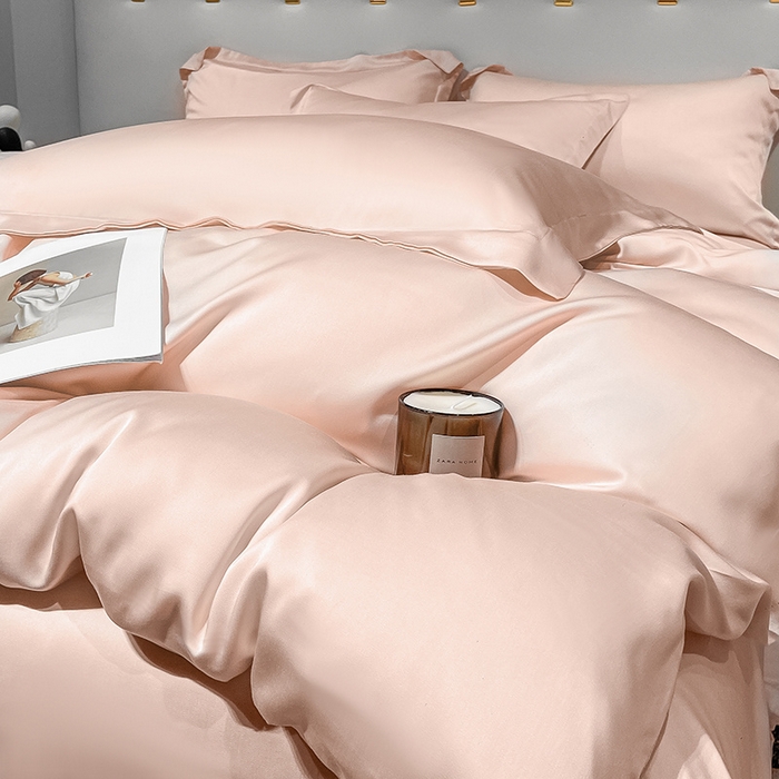 91家纺网 家纺一手货源 找家纺 涵宸 兰精天丝TM纯色四件套 蜜桃粉