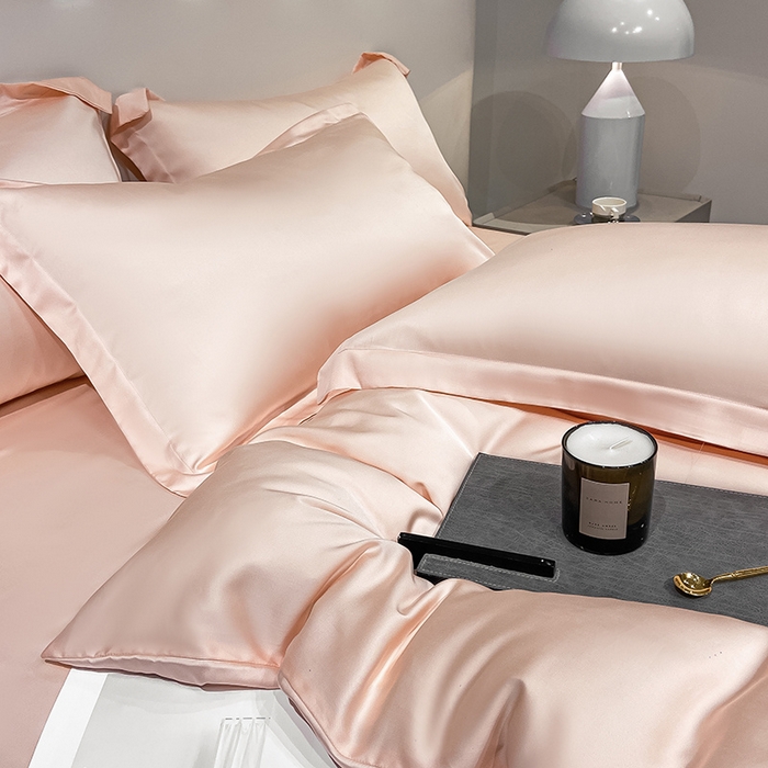 91家纺网 家纺一手货源 找家纺 涵宸 兰精天丝TM纯色四件套 蜜桃粉