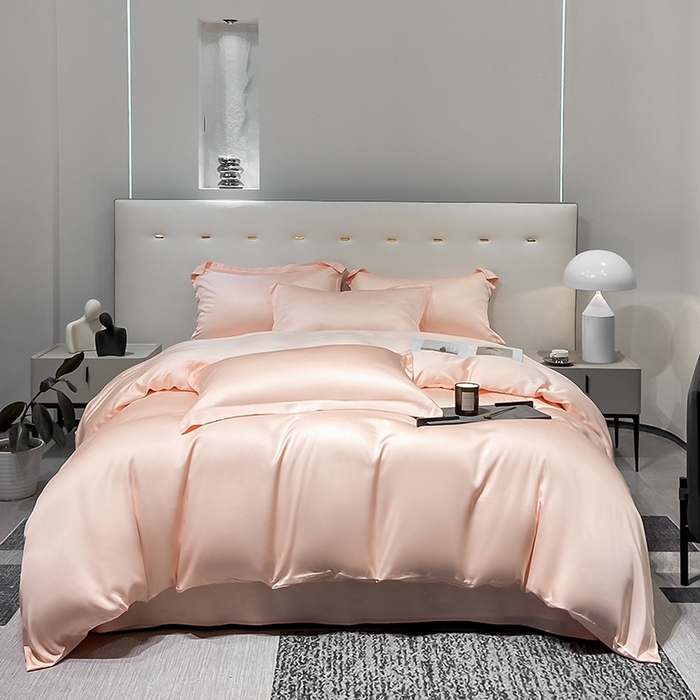 91家纺网 家纺一手货源 找家纺 涵宸 兰精天丝TM纯色四件套 蜜桃粉