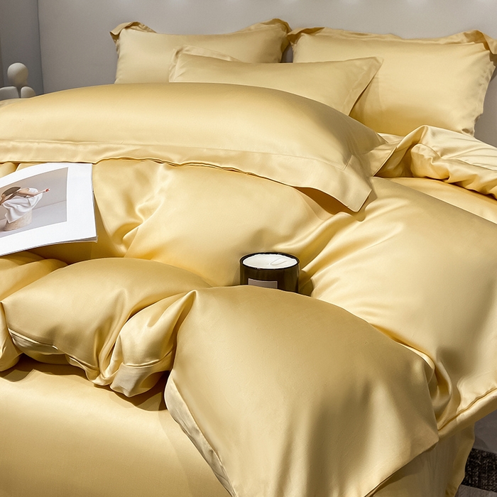 91家纺网 家纺一手货源 找家纺 涵宸 兰精天丝TM纯色四件套 锦黄