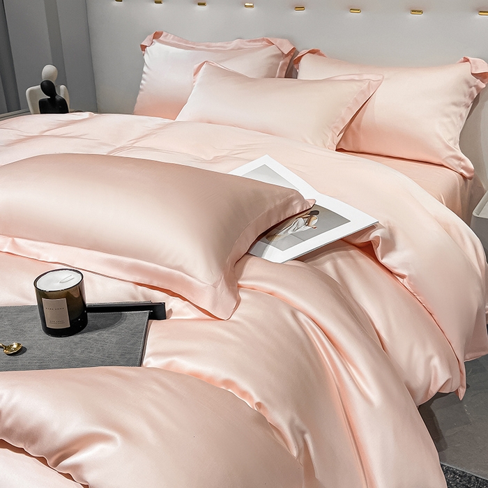 91家纺网 家纺一手货源 找家纺 涵宸 兰精天丝TM纯色四件套 蜜桃粉