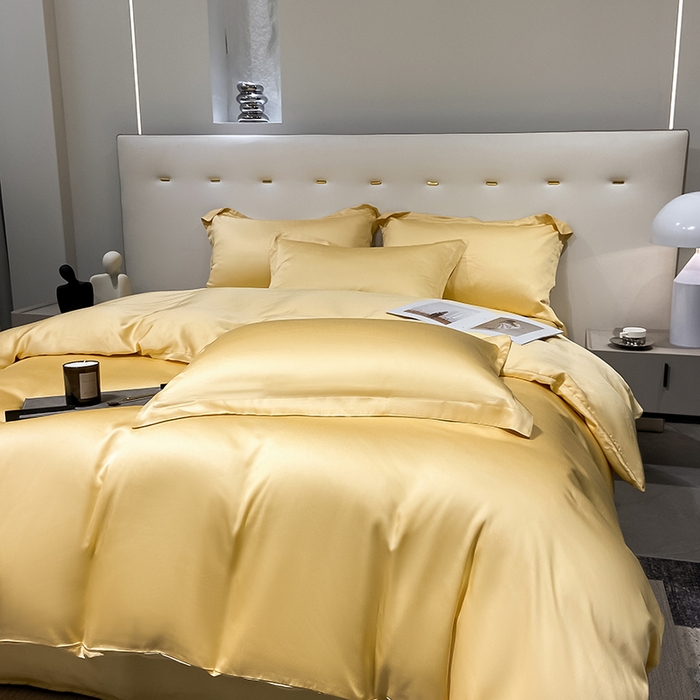 91家纺网 家纺一手货源 找家纺 涵宸 兰精天丝TM纯色四件套 锦黄