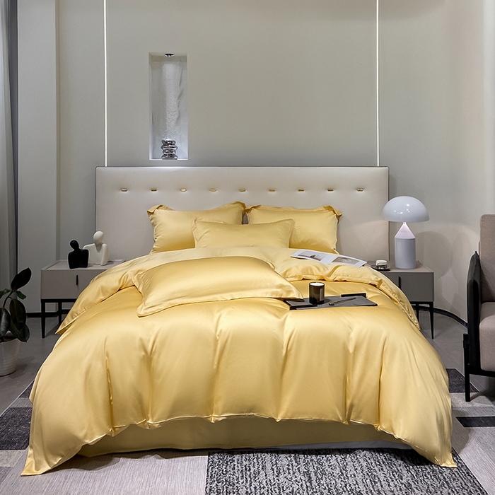 91家纺网 家纺一手货源 找家纺 涵宸 兰精天丝TM纯色四件套 锦黄