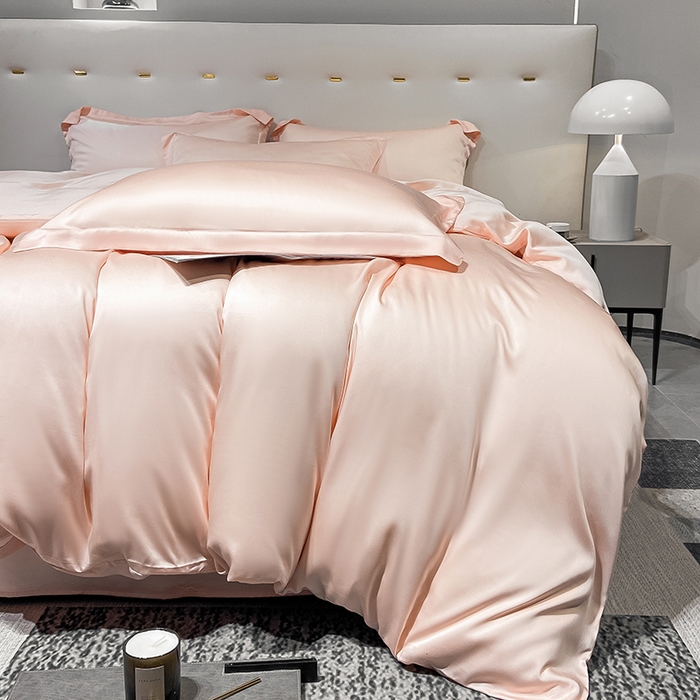 91家纺网 家纺一手货源 找家纺 涵宸 兰精天丝TM纯色四件套 蜜桃粉