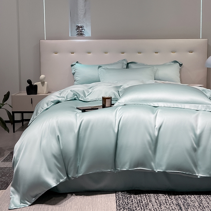 91家纺网 家纺一手货源 找家纺 涵宸 兰精天丝TM纯色四件套 碧海绿