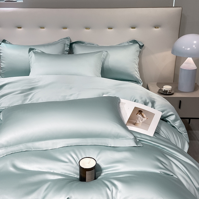 91家纺网 家纺一手货源 找家纺 涵宸 兰精天丝TM纯色四件套 碧海绿