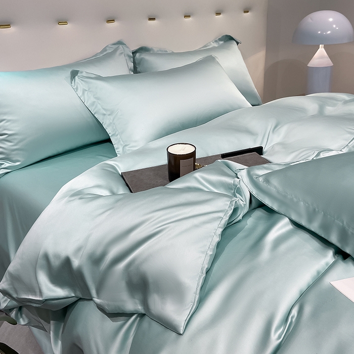 91家纺网 家纺一手货源 找家纺 涵宸 兰精天丝TM纯色四件套 碧海绿