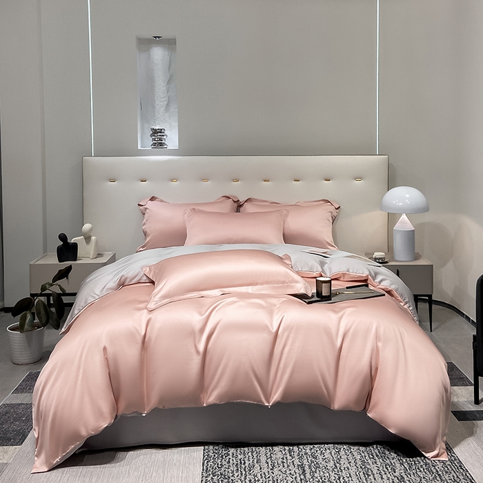 91家纺网 家纺一手货源 找家纺 涵宸 兰精天丝TM纯色四件套 香奈粉+大地灰