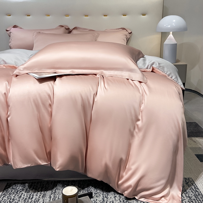 91家纺网 家纺一手货源 找家纺 涵宸 兰精天丝TM纯色四件套 香奈粉+大地灰