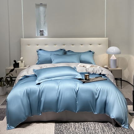 涵宸 兰精天丝TM纯色四件套 深海蓝+大地灰