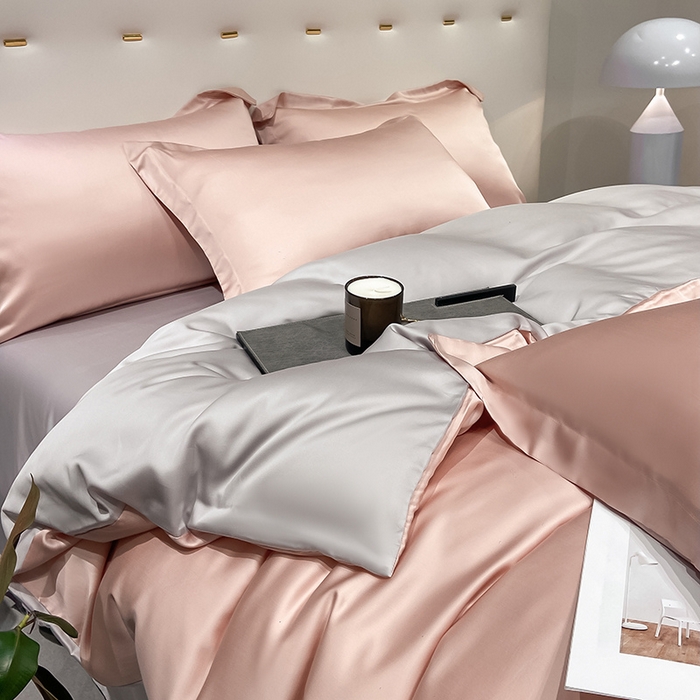 91家纺网 家纺一手货源 找家纺 涵宸 兰精天丝TM纯色四件套 香奈粉+大地灰