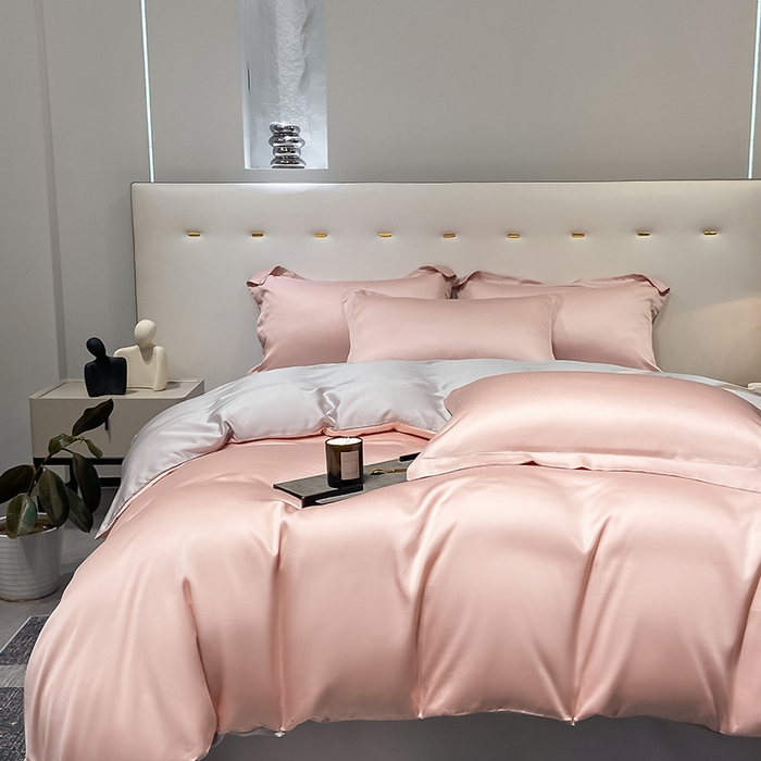 91家纺网 家纺一手货源 找家纺 涵宸 兰精天丝TM纯色四件套 香奈粉+大地灰