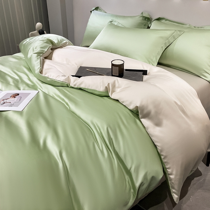 91家纺网 家纺一手货源 找家纺 涵宸 兰精天丝TM纯色四件套 青草绿+奶昔