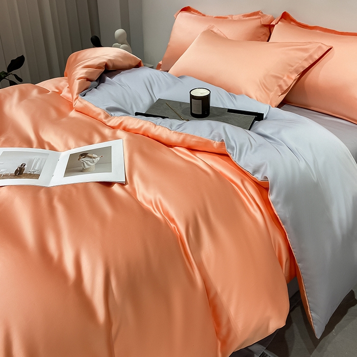 91家纺网 家纺一手货源 找家纺 涵宸 兰精天丝TM纯色四件套 暖橙+星辰兰