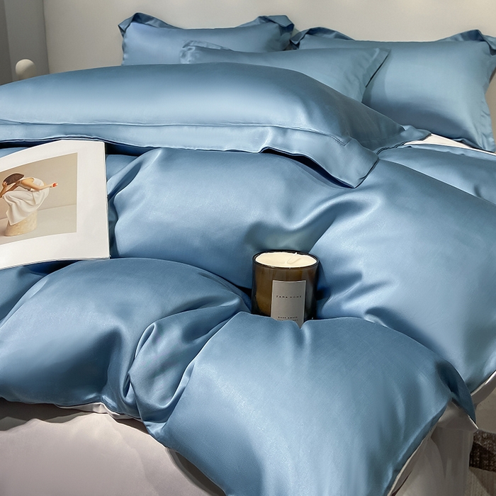 91家纺网 家纺一手货源 找家纺 涵宸 兰精天丝TM纯色四件套 深海蓝+大地灰