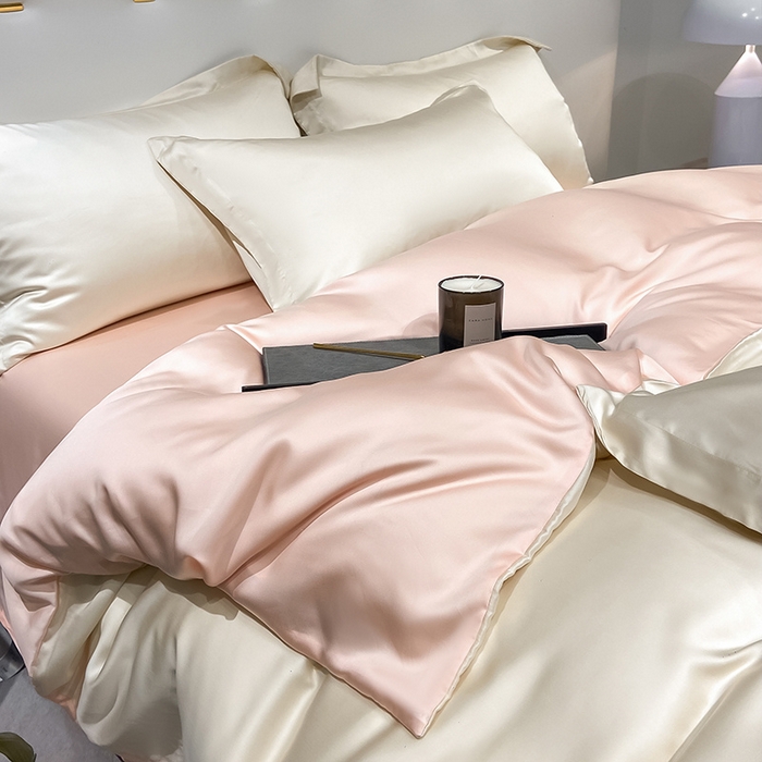 91家纺网 家纺一手货源 找家纺 涵宸 兰精天丝TM纯色四件套 奶昔+蜜桃粉