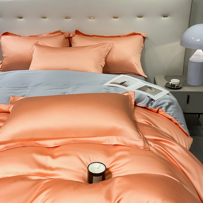 91家纺网 家纺一手货源 找家纺 涵宸 兰精天丝TM纯色四件套 暖橙+星辰兰