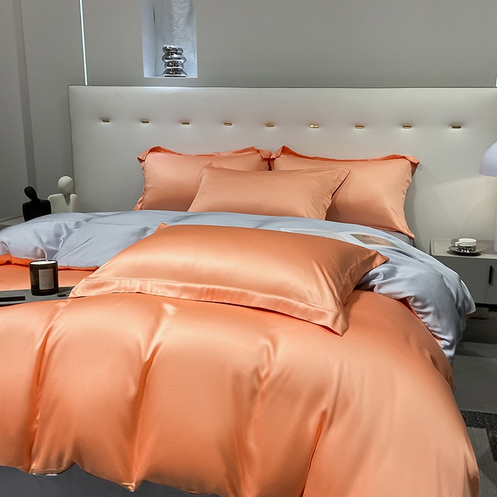 91家纺网 家纺一手货源 找家纺 涵宸 兰精天丝TM纯色四件套 暖橙+星辰兰