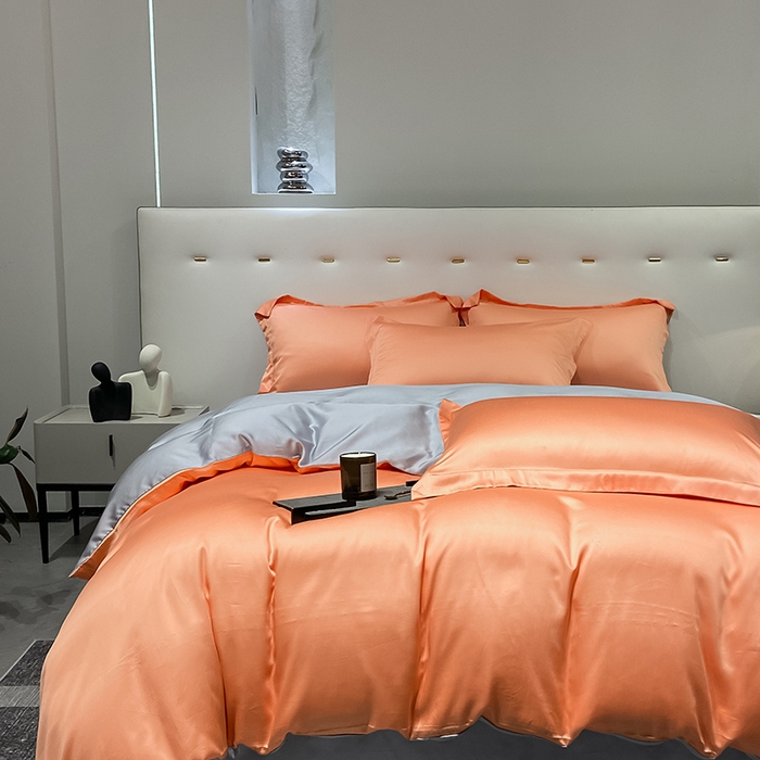 91家纺网 家纺一手货源 找家纺 涵宸 兰精天丝TM纯色四件套 暖橙+星辰兰