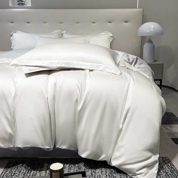 91家纺网 家纺一手货源 找家纺 涵宸 兰精天丝TM纯色四件套 古董白+大地灰