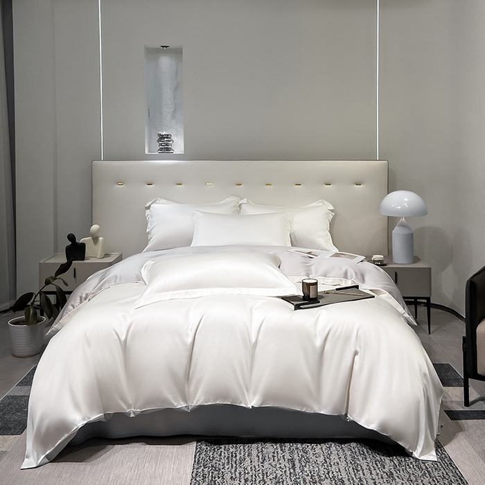 91家纺网 家纺一手货源 找家纺 涵宸 兰精天丝TM纯色四件套 古董白+大地灰