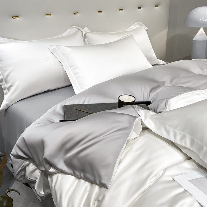 91家纺网 家纺一手货源 找家纺 涵宸 兰精天丝TM纯色四件套 古董白+大地灰