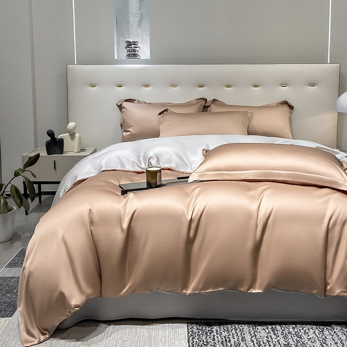 91家纺网 家纺一手货源 找家纺 涵宸 兰精天丝TM纯色四件套 可可棕+大地灰