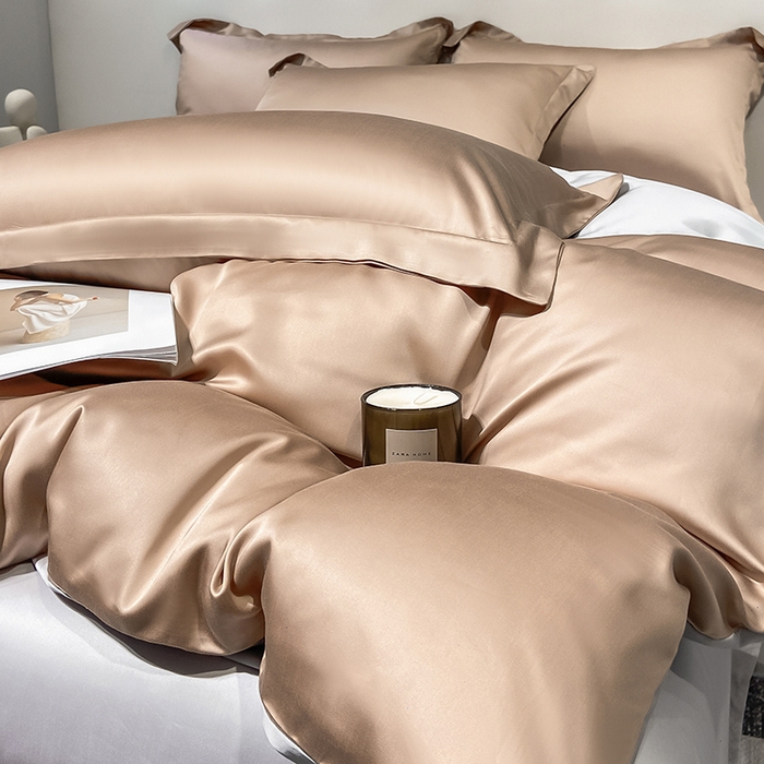 91家纺网 家纺一手货源 找家纺 涵宸 兰精天丝TM纯色四件套 可可棕+大地灰