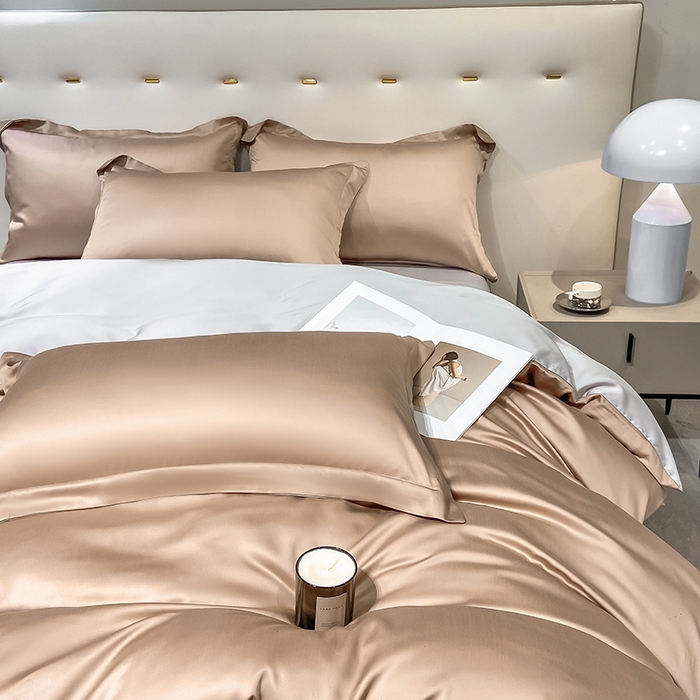 91家纺网 家纺一手货源 找家纺 涵宸 兰精天丝TM纯色四件套 可可棕+大地灰