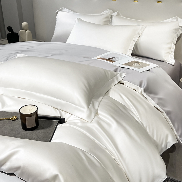 91家纺网 家纺一手货源 找家纺 涵宸 兰精天丝TM纯色四件套 古董白+大地灰